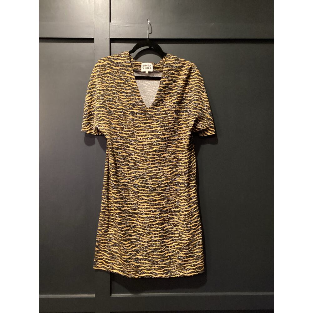 Bimba Y Lola short sleeve animal print v neck cotton mini shirt dress XS